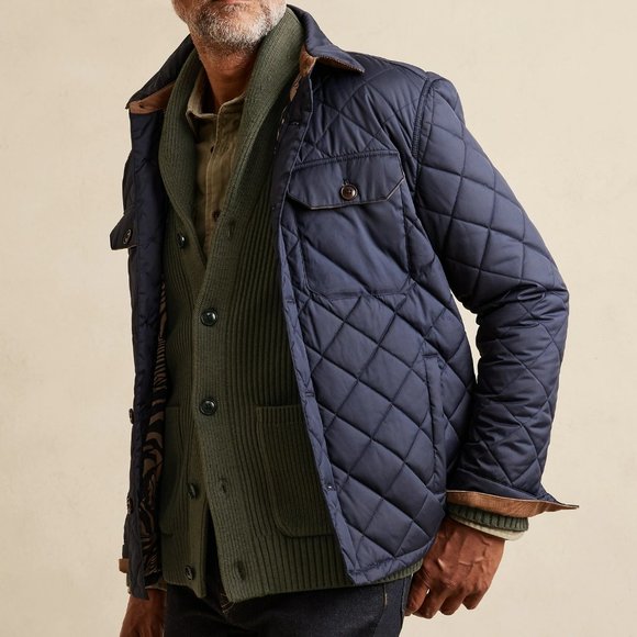 Banana Republic Camo Green Organic Cotton Shawl-Collar Ribbed Cardigan - Picture 1 of 15